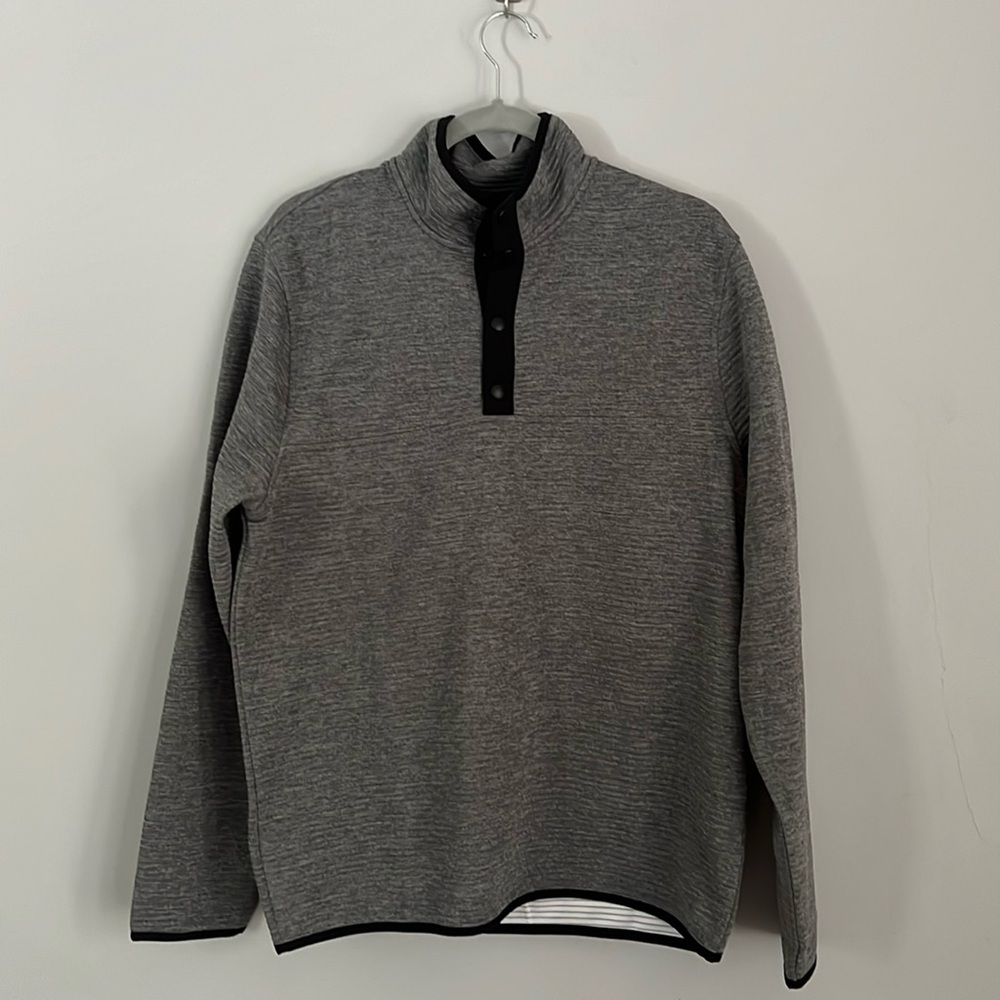 J Crew Men's Fleece Grey 1/4 Zip Pullover Snap Jacket, Size Medium